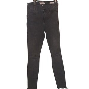 FRAME Le High Skinny Jeans 26 Black Distressed Ripped Knee Denim frayed hem‎
